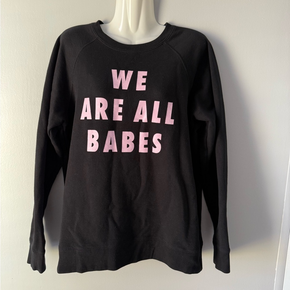 Brunette The Label Black Top with Pink Text